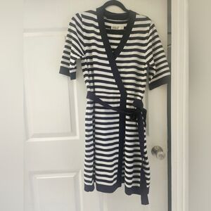 Eliza J Navy & White Striped Wrap Midi Dress